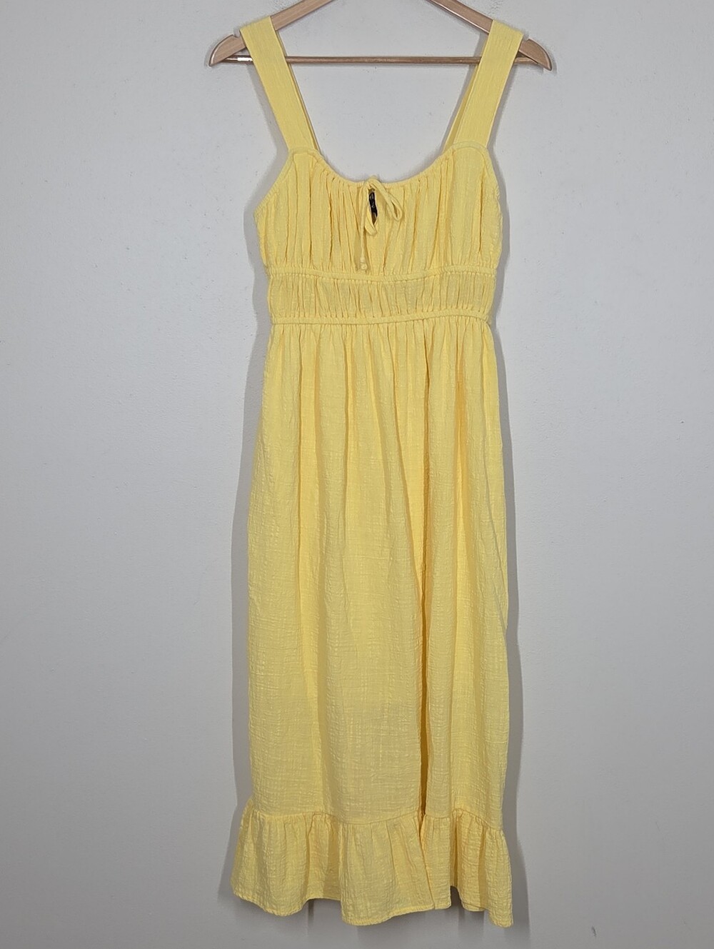 Oak & Trellis Yellow Cotton Gauze Milkmaid Midi Dress XL Coastal Minimalist Boho